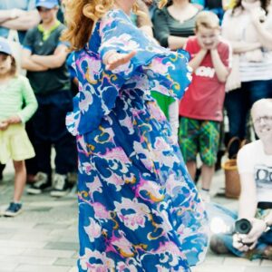 Lorraine Bowen Polyester Fiesta at Fringe City, Main Stage, Brighton Fringe 2014, New Road,  Brighton, East Sussex, UK. Giving a taster of her show at St.Micheals & All Angels Church, Victoria Road, Brighton on 10th May 2014. Image taken 4th May 2014